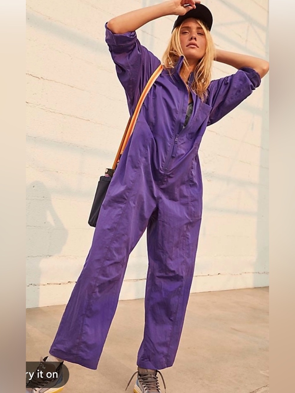 Free People Purple Long Sleeve Utility Jumpsuit
